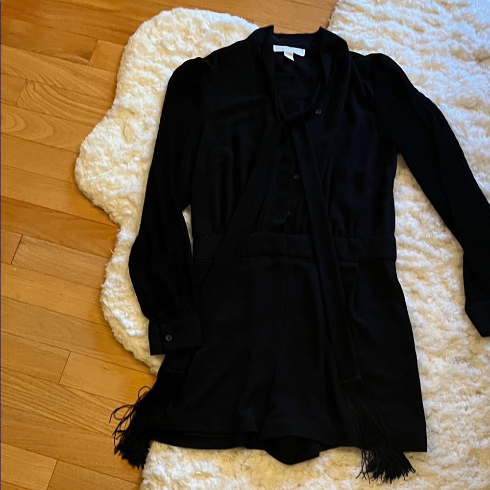 MICHAEL Michael Kors Black Long-Sleeve Romper with Scarf Detail